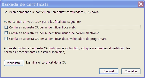 Instal·lació del certificat. 1r. pas